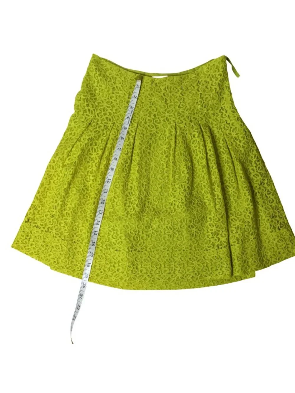 ANTHROPOLOGIE HD IN PARIS Lime Green Textured Lace Pleated A-Line Skater Skirt 0